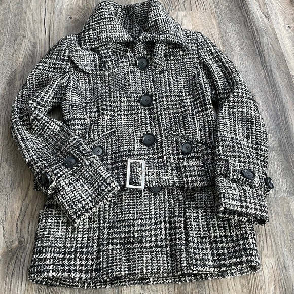 Miss International Black Grey White Button Down Wool Blend Coat, size XS - Picture 1 of 14